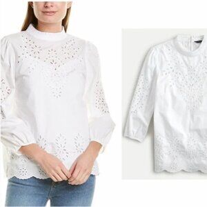 J.CREW - ✨NWOT✨ White Mockneck Cotton Poplin Top with Embroidered Eyelet